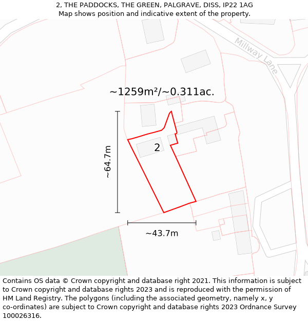 2, THE PADDOCKS, THE GREEN, PALGRAVE, DISS, IP22 1AG: Plot and title map