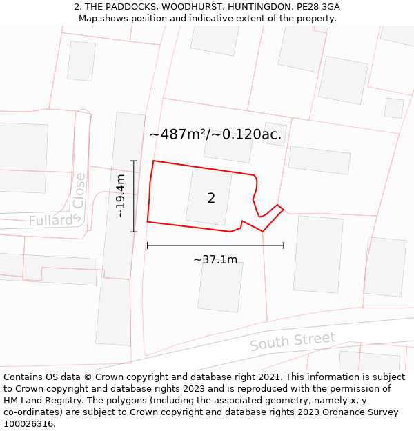 2, THE PADDOCKS, WOODHURST, HUNTINGDON, PE28 3GA: Plot and title map