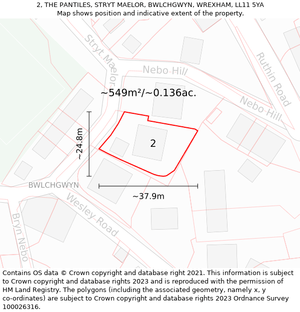 2, THE PANTILES, STRYT MAELOR, BWLCHGWYN, WREXHAM, LL11 5YA: Plot and title map