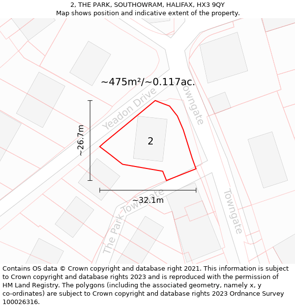 2, THE PARK, SOUTHOWRAM, HALIFAX, HX3 9QY: Plot and title map