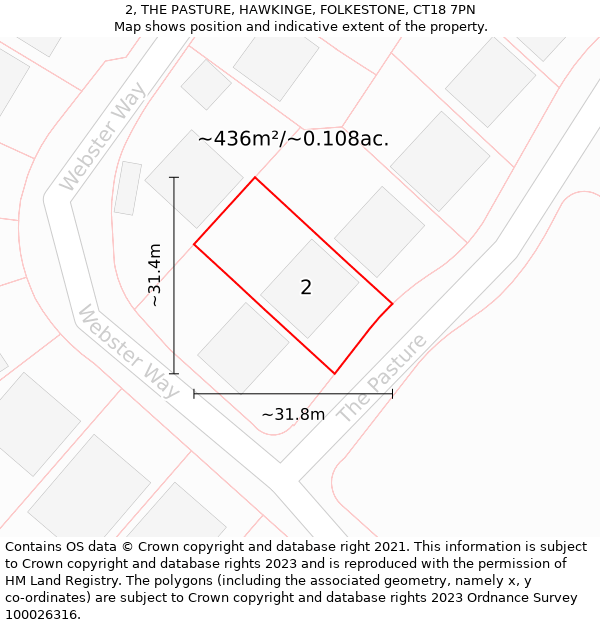 2, THE PASTURE, HAWKINGE, FOLKESTONE, CT18 7PN: Plot and title map