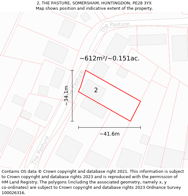 2, THE PASTURE, SOMERSHAM, HUNTINGDON, PE28 3YX: Plot and title map