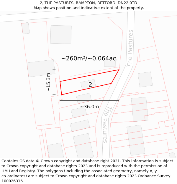 2, THE PASTURES, RAMPTON, RETFORD, DN22 0TD: Plot and title map