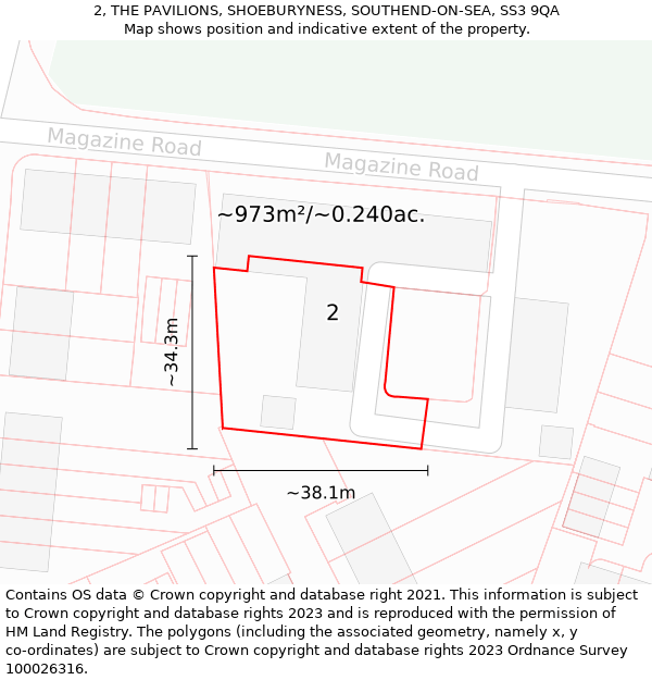 2, THE PAVILIONS, SHOEBURYNESS, SOUTHEND-ON-SEA, SS3 9QA: Plot and title map