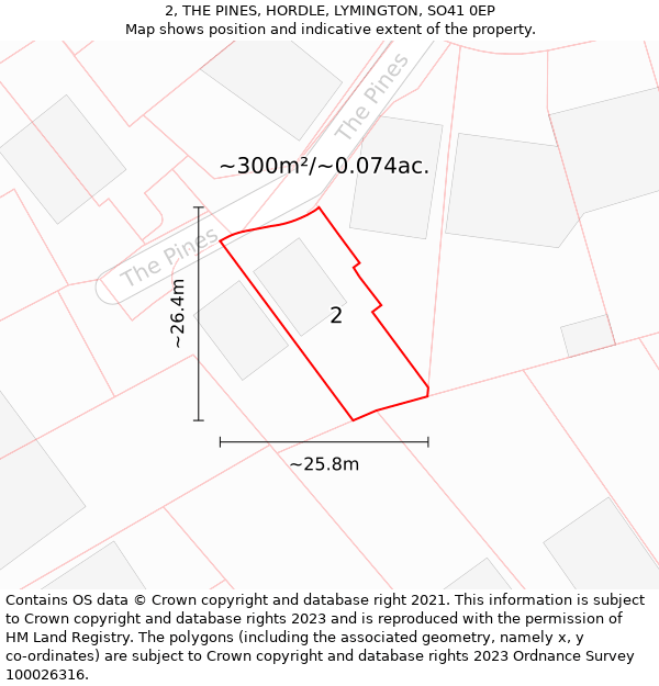 2, THE PINES, HORDLE, LYMINGTON, SO41 0EP: Plot and title map