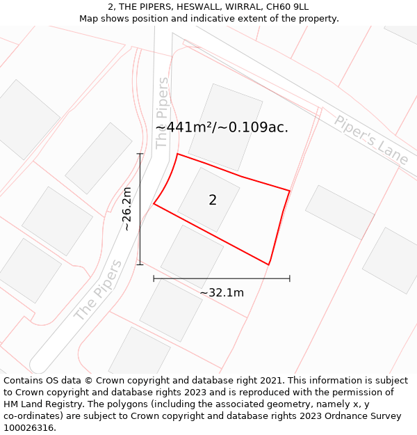 2, THE PIPERS, HESWALL, WIRRAL, CH60 9LL: Plot and title map