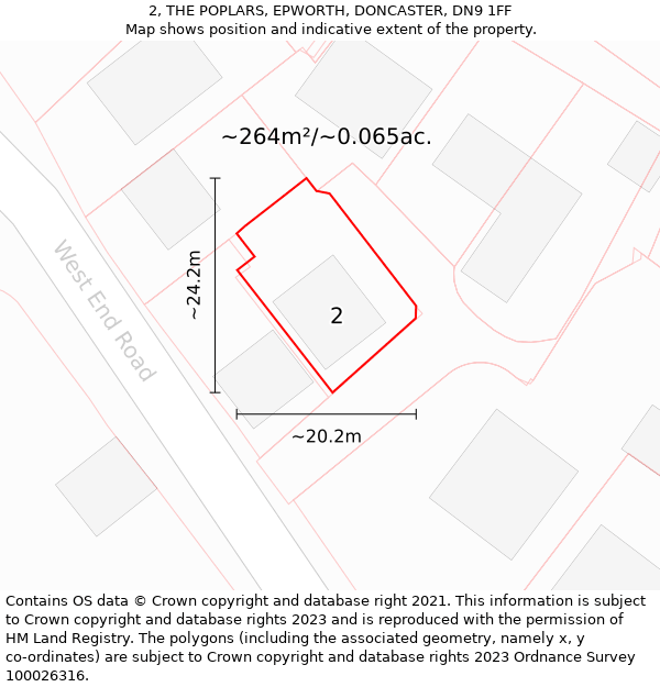 2, THE POPLARS, EPWORTH, DONCASTER, DN9 1FF: Plot and title map