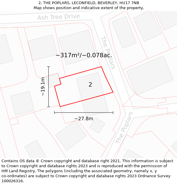 2, THE POPLARS, LECONFIELD, BEVERLEY, HU17 7NB: Plot and title map