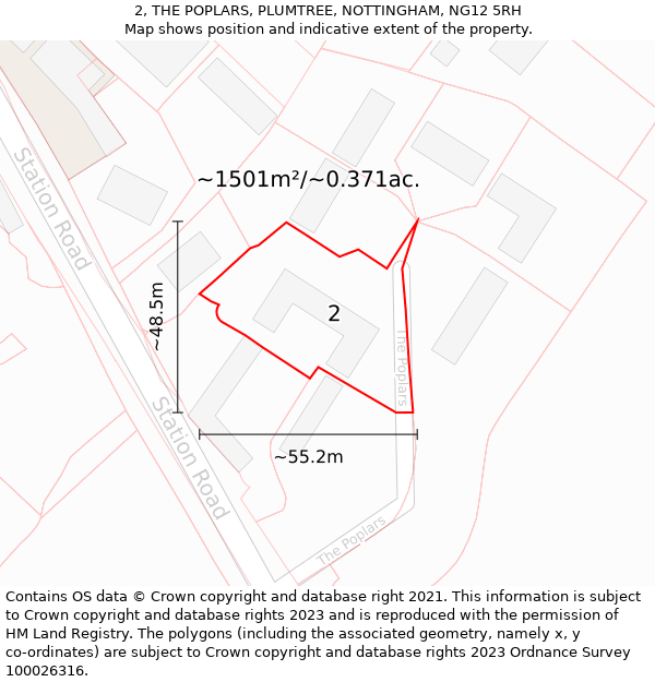 2, THE POPLARS, PLUMTREE, NOTTINGHAM, NG12 5RH: Plot and title map