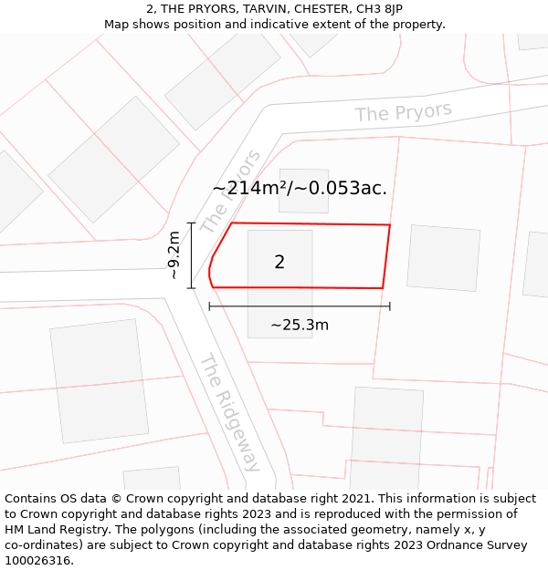 2, THE PRYORS, TARVIN, CHESTER, CH3 8JP: Plot and title map