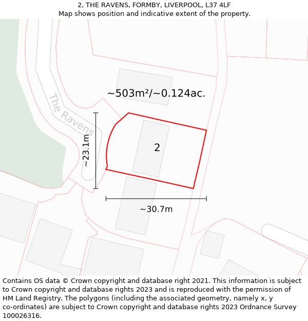 2, THE RAVENS, FORMBY, LIVERPOOL, L37 4LF: Plot and title map