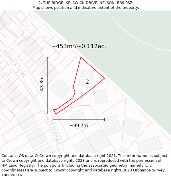 2, THE RIDGE, KELSWICK DRIVE, NELSON, BB9 0SZ: Plot and title map