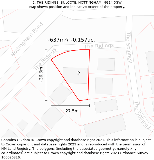 2, THE RIDINGS, BULCOTE, NOTTINGHAM, NG14 5GW: Plot and title map