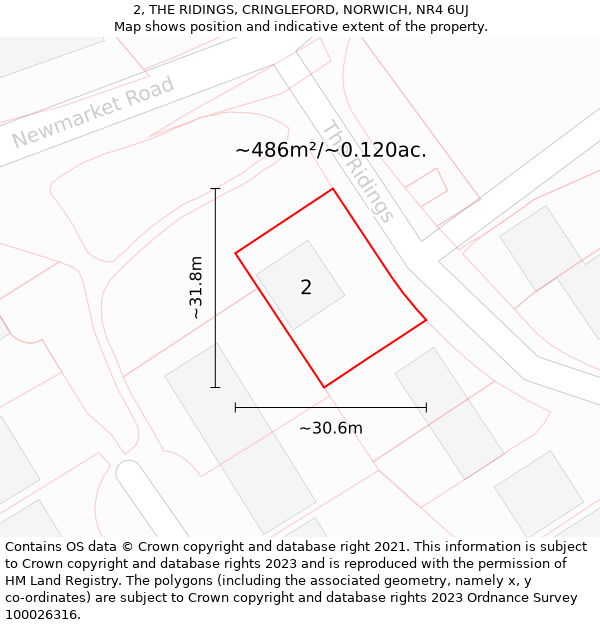 2, THE RIDINGS, CRINGLEFORD, NORWICH, NR4 6UJ: Plot and title map