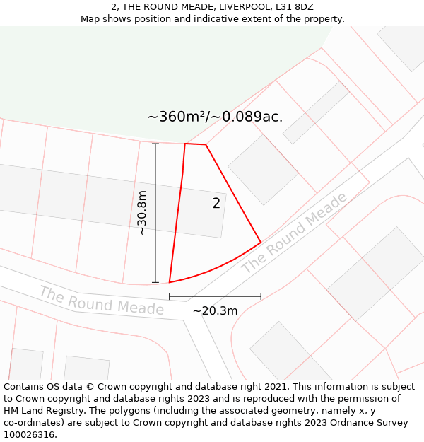 2, THE ROUND MEADE, LIVERPOOL, L31 8DZ: Plot and title map