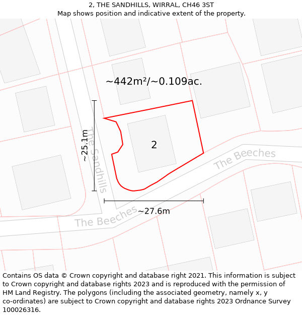 2, THE SANDHILLS, WIRRAL, CH46 3ST: Plot and title map