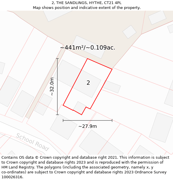 2, THE SANDLINGS, HYTHE, CT21 4PL: Plot and title map