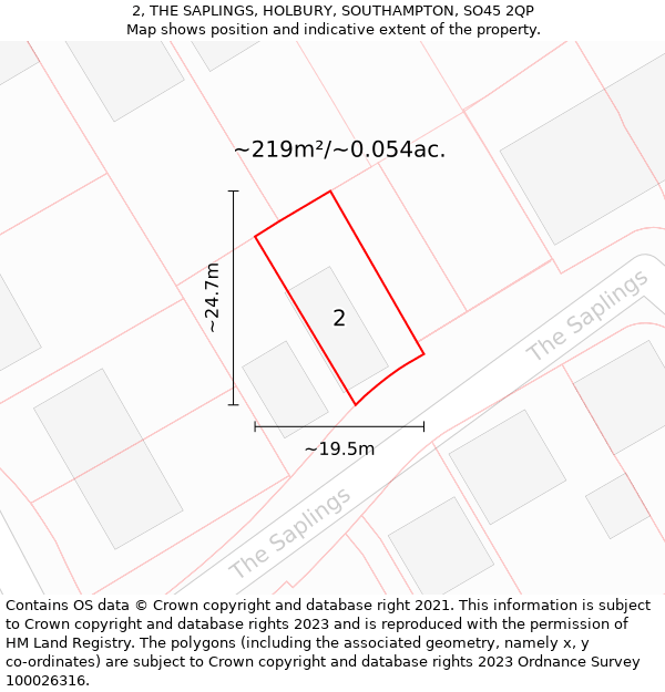 2, THE SAPLINGS, HOLBURY, SOUTHAMPTON, SO45 2QP: Plot and title map