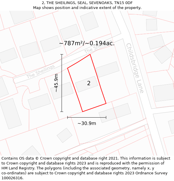 2, THE SHEILINGS, SEAL, SEVENOAKS, TN15 0DF: Plot and title map