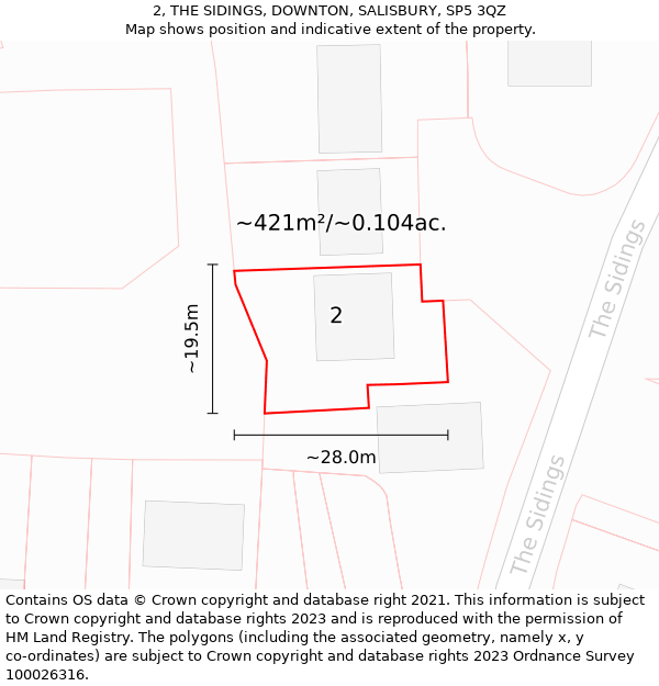 2, THE SIDINGS, DOWNTON, SALISBURY, SP5 3QZ: Plot and title map