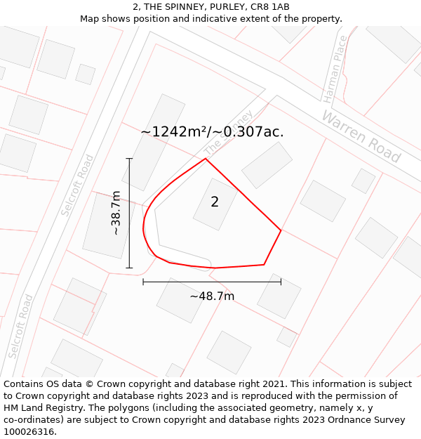 2, THE SPINNEY, PURLEY, CR8 1AB: Plot and title map