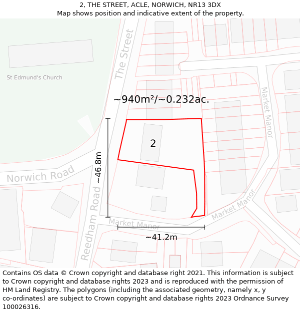 2, THE STREET, ACLE, NORWICH, NR13 3DX: Plot and title map