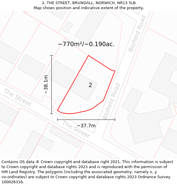 2, THE STREET, BRUNDALL, NORWICH, NR13 5LB: Plot and title map