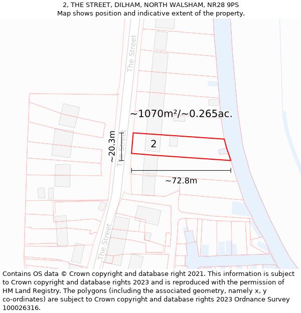 2, THE STREET, DILHAM, NORTH WALSHAM, NR28 9PS: Plot and title map
