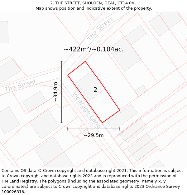 2, THE STREET, SHOLDEN, DEAL, CT14 0AL: Plot and title map