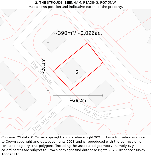 2, THE STROUDS, BEENHAM, READING, RG7 5NW: Plot and title map