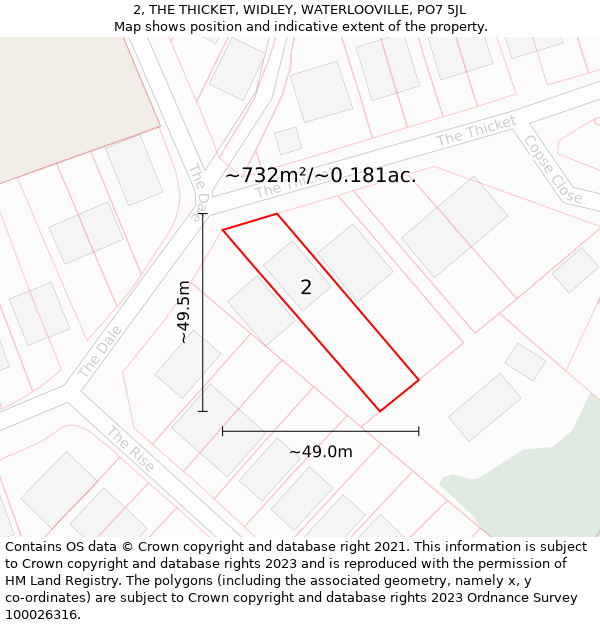 2, THE THICKET, WIDLEY, WATERLOOVILLE, PO7 5JL: Plot and title map