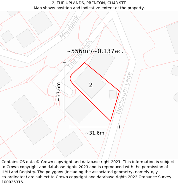 2, THE UPLANDS, PRENTON, CH43 9TE: Plot and title map