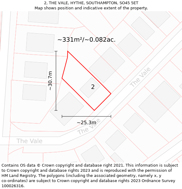 2, THE VALE, HYTHE, SOUTHAMPTON, SO45 5ET: Plot and title map