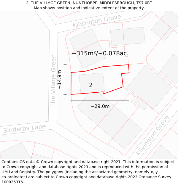 2, THE VILLAGE GREEN, NUNTHORPE, MIDDLESBROUGH, TS7 0RT: Plot and title map