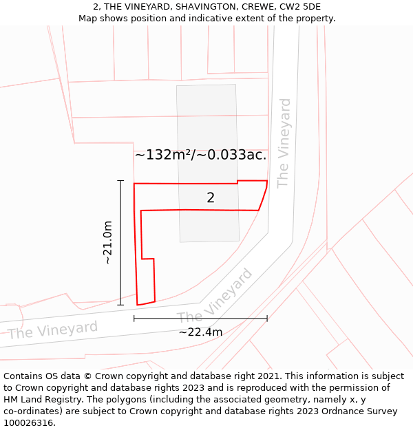 2, THE VINEYARD, SHAVINGTON, CREWE, CW2 5DE: Plot and title map