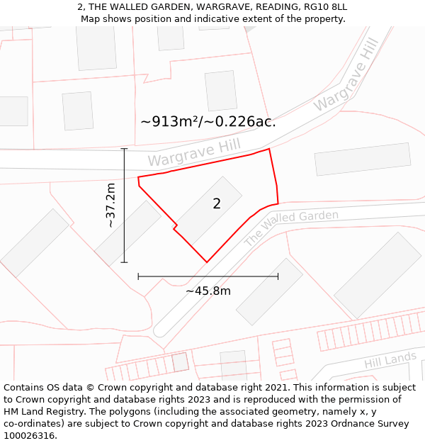 2, THE WALLED GARDEN, WARGRAVE, READING, RG10 8LL: Plot and title map