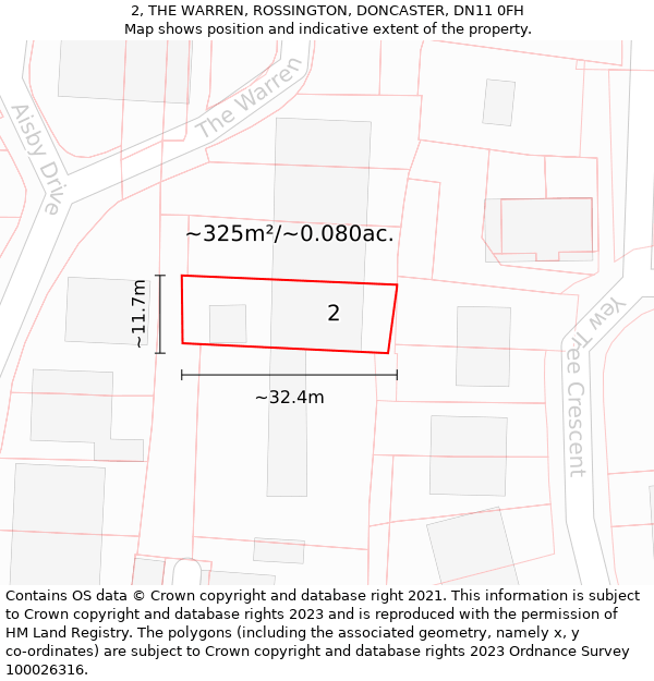 2, THE WARREN, ROSSINGTON, DONCASTER, DN11 0FH: Plot and title map