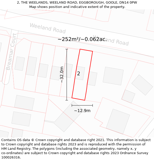 2, THE WEELANDS, WEELAND ROAD, EGGBOROUGH, GOOLE, DN14 0PW: Plot and title map