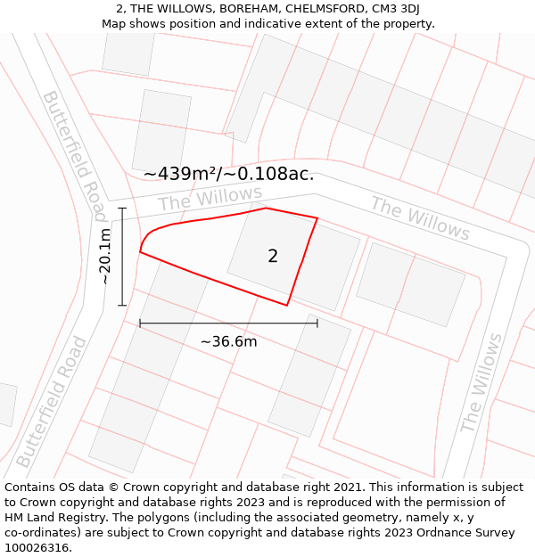 2, THE WILLOWS, BOREHAM, CHELMSFORD, CM3 3DJ: Plot and title map