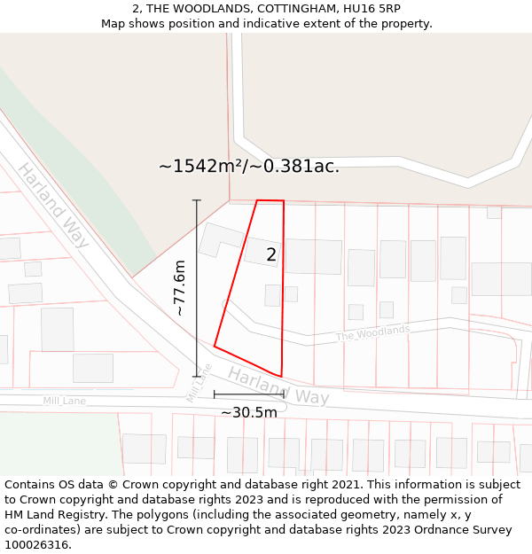 2, THE WOODLANDS, COTTINGHAM, HU16 5RP: Plot and title map