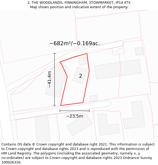 2, THE WOODLANDS, FINNINGHAM, STOWMARKET, IP14 4TX: Plot and title map