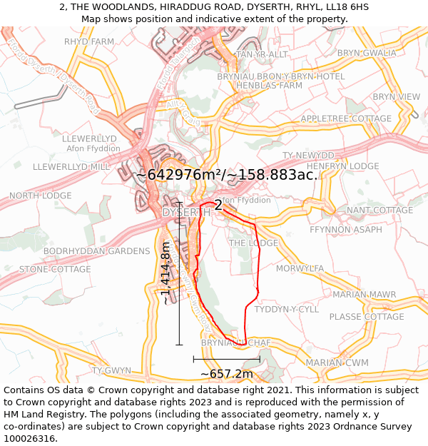 2, THE WOODLANDS, HIRADDUG ROAD, DYSERTH, RHYL, LL18 6HS: Plot and title map
