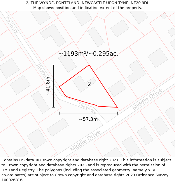 2, THE WYNDE, PONTELAND, NEWCASTLE UPON TYNE, NE20 9DL: Plot and title map