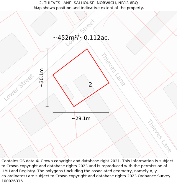 2, THIEVES LANE, SALHOUSE, NORWICH, NR13 6RQ: Plot and title map