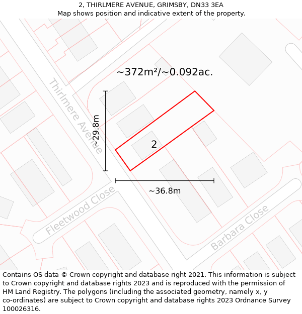 2, THIRLMERE AVENUE, GRIMSBY, DN33 3EA: Plot and title map