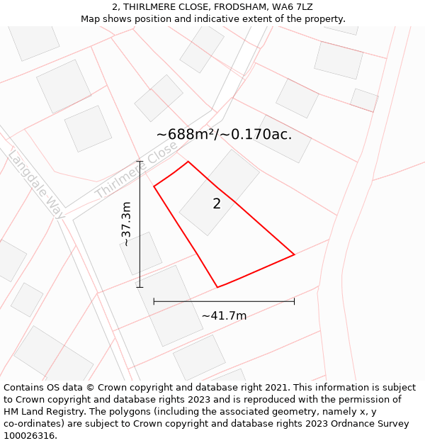 2, THIRLMERE CLOSE, FRODSHAM, WA6 7LZ: Plot and title map