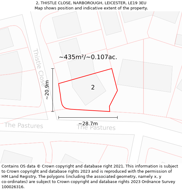 2, THISTLE CLOSE, NARBOROUGH, LEICESTER, LE19 3EU: Plot and title map