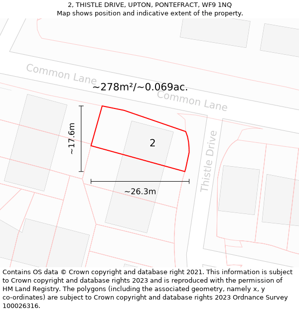 2, THISTLE DRIVE, UPTON, PONTEFRACT, WF9 1NQ: Plot and title map