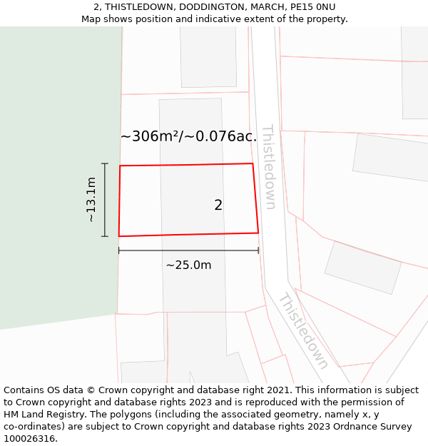 2, THISTLEDOWN, DODDINGTON, MARCH, PE15 0NU: Plot and title map