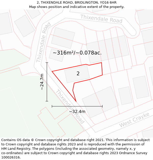 2, THIXENDALE ROAD, BRIDLINGTON, YO16 6HR: Plot and title map